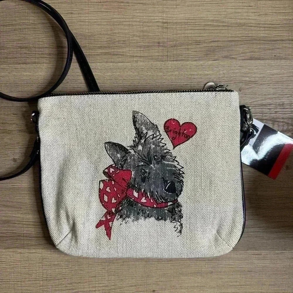 NWT Brighton Crossbody Bag Shopping Scottie Dog Sketchbook Art Canvas NWT - Picture 1 of 8